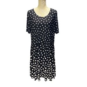 Susan Graver Black White Polka Dot Pullover Liquid Knit Dress XLP